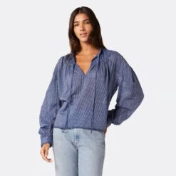 Joie Marquet Long Sleeve Cotton Top -Joie Shop 22 3 009125 TP05408 ESTATEBLUEPORCELAIN MARQUET DPA2