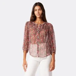 Joie Fanning Long Sleeve Silk Top -Joie Shop 22 3 009127 TP05179 PALEKHAKIMULTI FANNING DPA2
