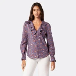 Joie Mazet Long Sleeve Cotton Top -Joie Shop 22 3 009179 TP05341 BIJOUBLUEMULTI MAZET DPA2