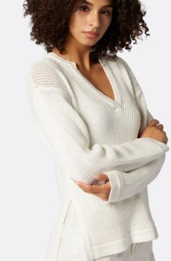 Joie Lyra V-Neck Crochet Cotton Sweater